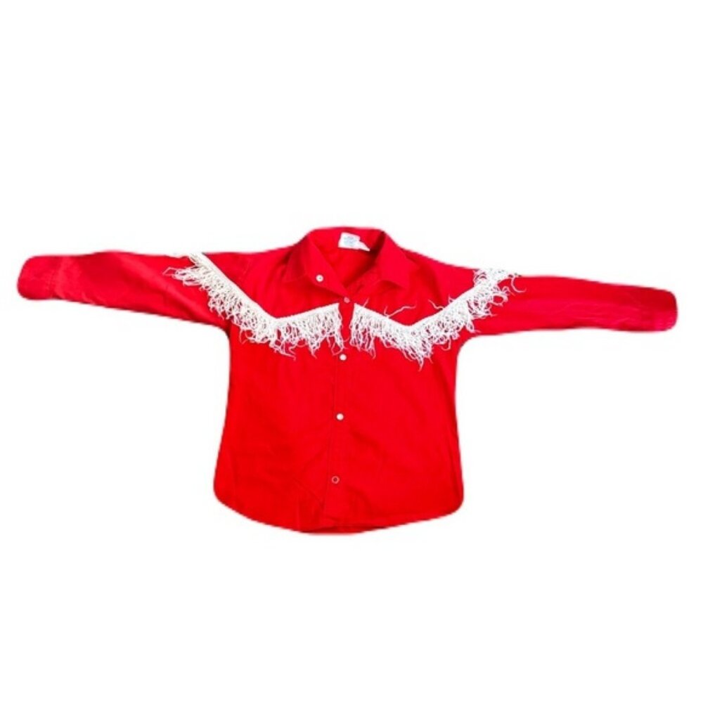 VTG Paulyne Western Kids Button Up Shirt Equestrian Cowboy Fringe Size 6 Red